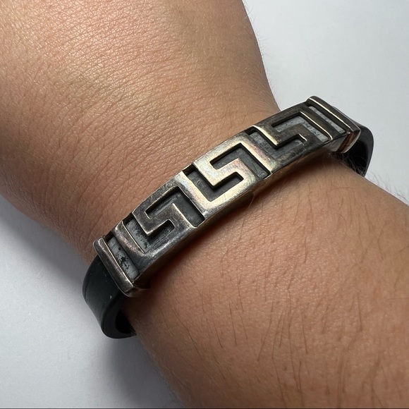 Men's Sterling Silver Rubber Bracelet 7.25" - Picture 6 of 11